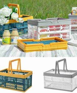 Collapsible storage box with folding handles