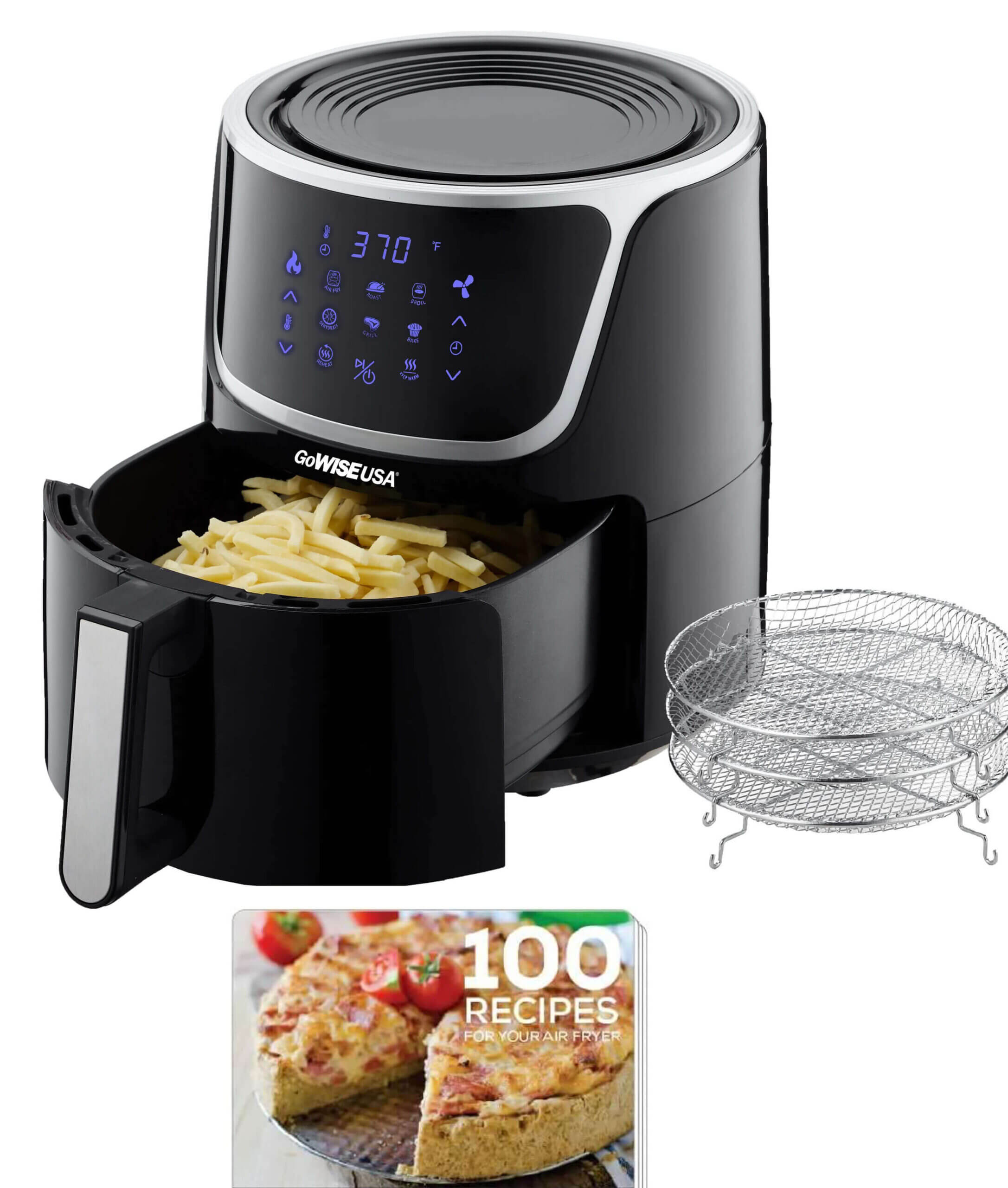 GoWISE USA Electric Air Fryer with Dehydrator - Black/Silver, 7 qt