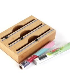 Bamboo Wood Foil and Plastic Wrap Organizer with Cutter