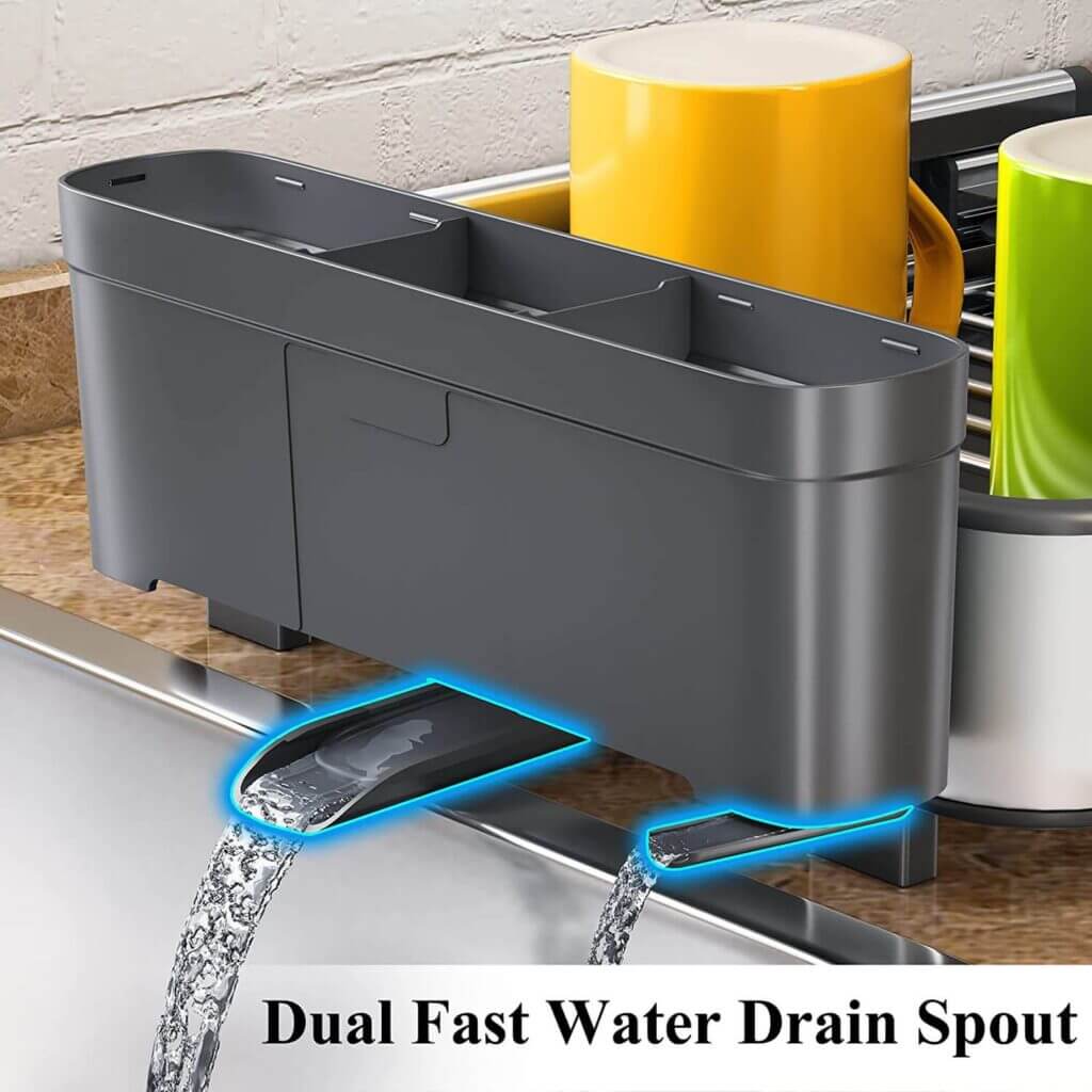 Large Sink Dish Strainer with Dish Drying Mat and Utensil Holder - Top ...