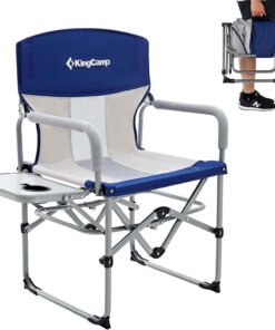Folding camping chair with side table mesh back