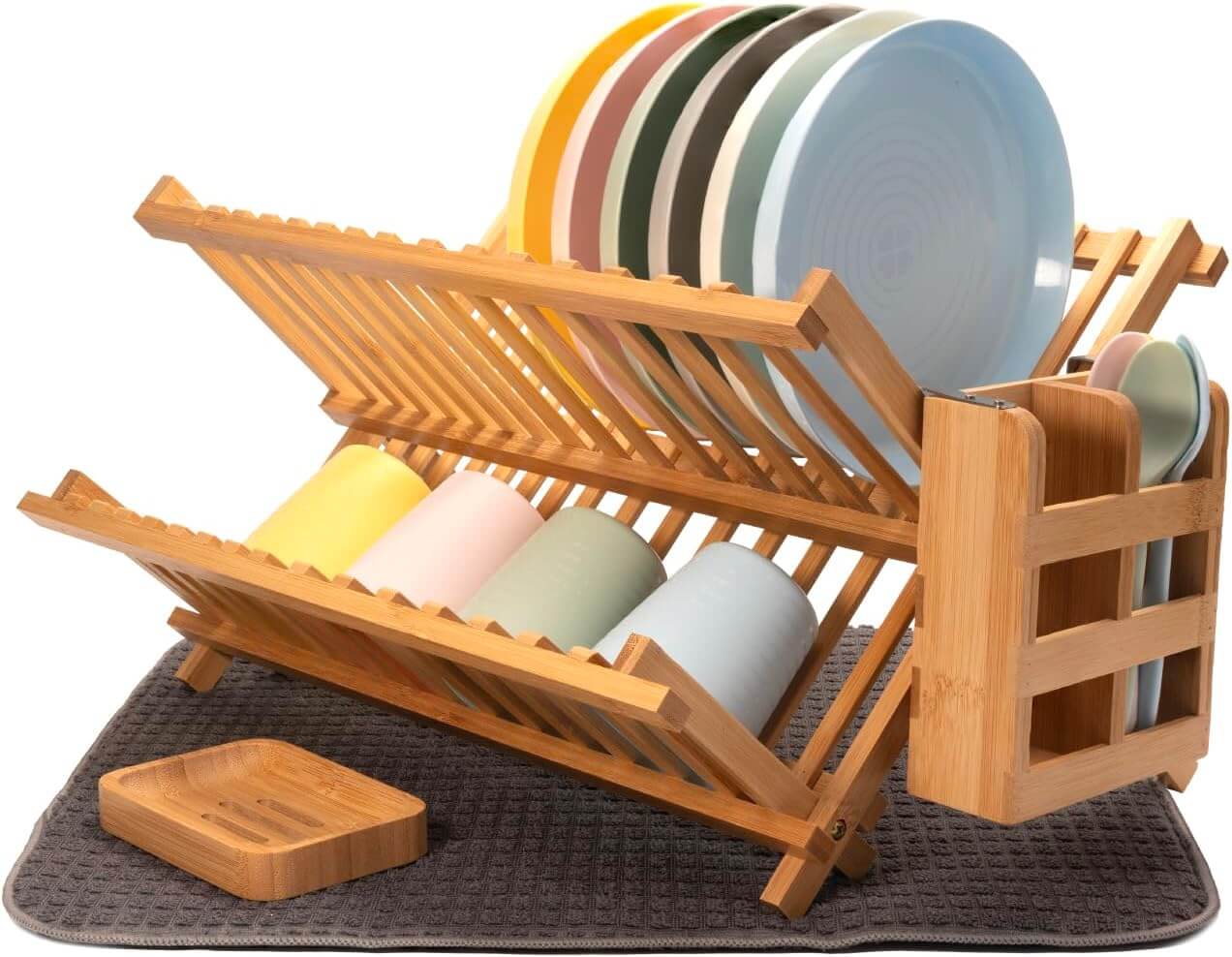 03 Bamboo Dish Drying Rack - Wooden Collapsible Dish Drying Rack Dishes Drying Rack Kitchen