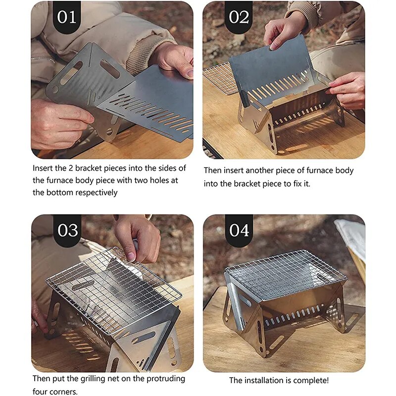 Portable-Folding-Barbecue-Grill-Heating-Stoves-Multifunction-Camping-BBQ-Grill-Rack-Net-Firewood-Stove-Stainless-steel-3