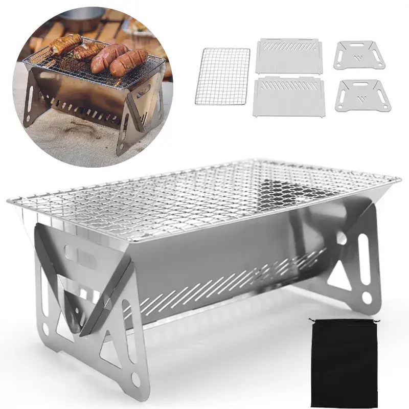 Portable-Folding-Barbecue-Grill-Heating-Stoves-Multifunction-Camping-BBQ-Grill-Rack-Net-Firewood-Stove-Stainless-steel