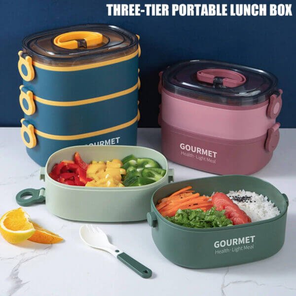 Lunch Box 2000ML 3-Tier Stackable Bento Box - Top Kitchen Gadget