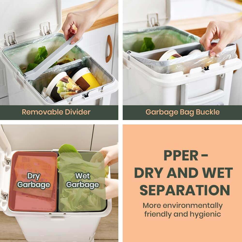 Furb 32L Rubbish Bin Waste Sorting Trash Can with Lid Kitchen Bins (4)