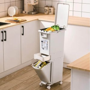 Furb 32L Rubbish Bin Waste Sorting Trash Can with Lid Kitchen Bins